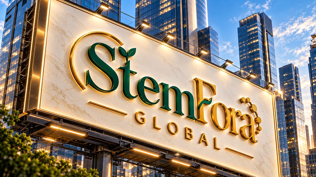 The StemFora Global sign above the city
