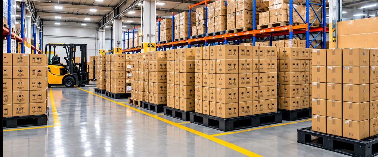Pallets of finished stock in the warehouse